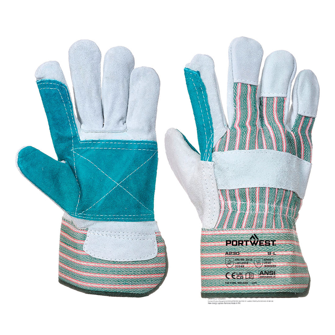 A230 - Leather Rigger 365 Cow Split Reinforced Palm Glove Grey