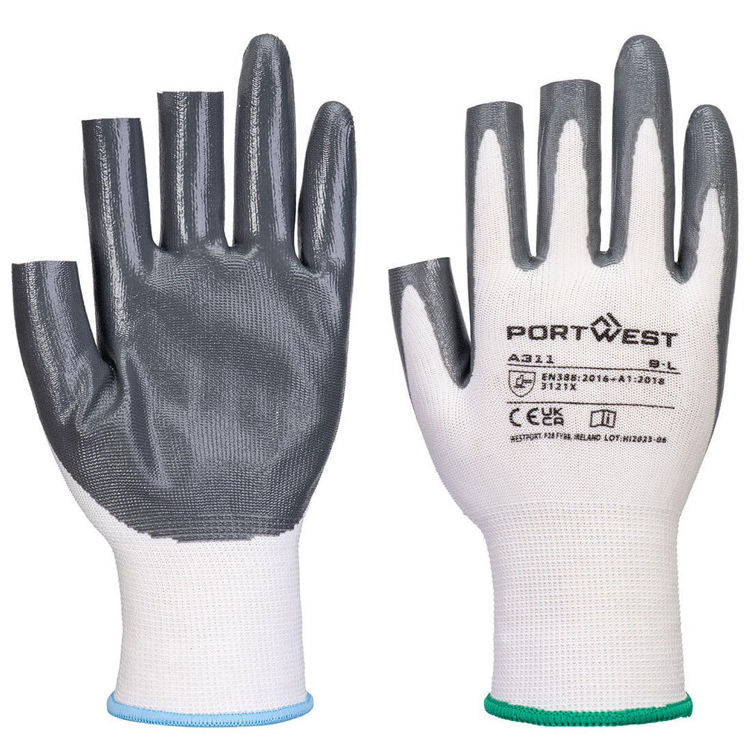 A311 - Grip 13 Nitrile 3 Fingerless Glove White/Grey
