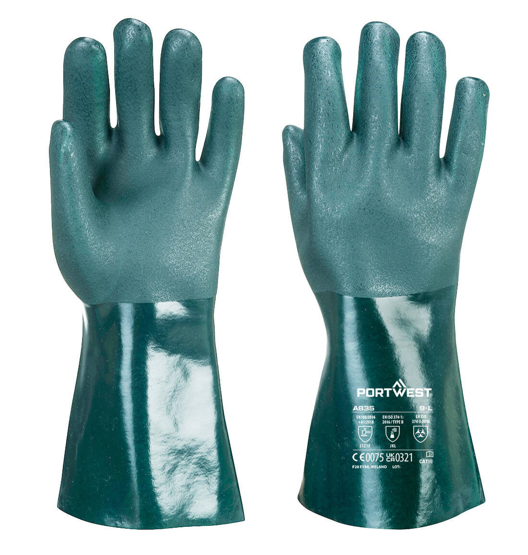 A835 - Chem 350 PVC Double Dipped Gauntlet Green