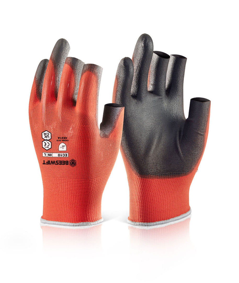 Pu Coated 3 Fingerless Gloves Red