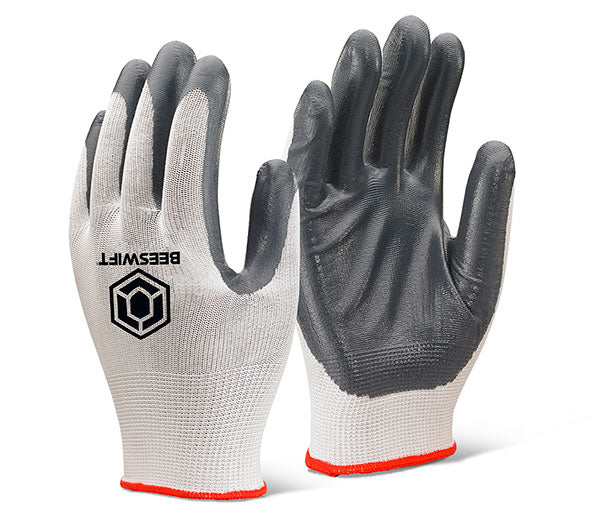 Nitrile Palm Coated Polyester Gloves Grey