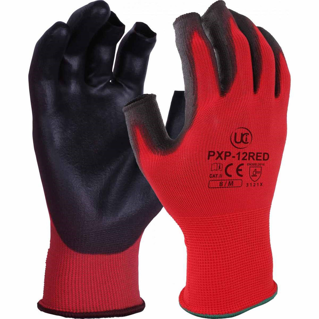 PXP-12 - Part Fingerless PU Palm Coated Gloves Red