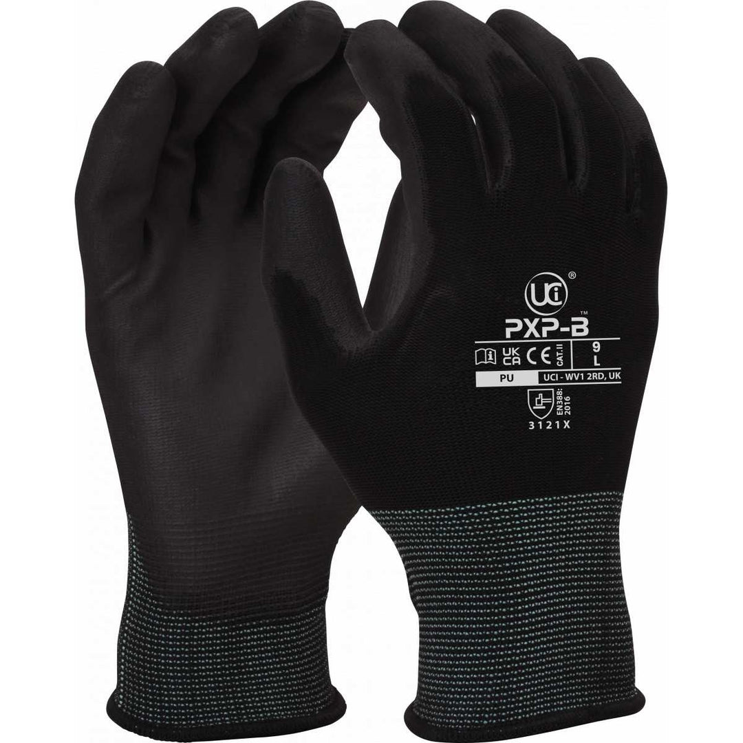 PXP-B - PU Coated Polyester Gloves Black