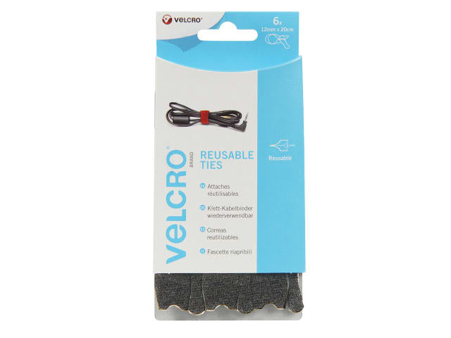 ONE-WRAP® Reusable Ties (6) 12mm x 20cm Black